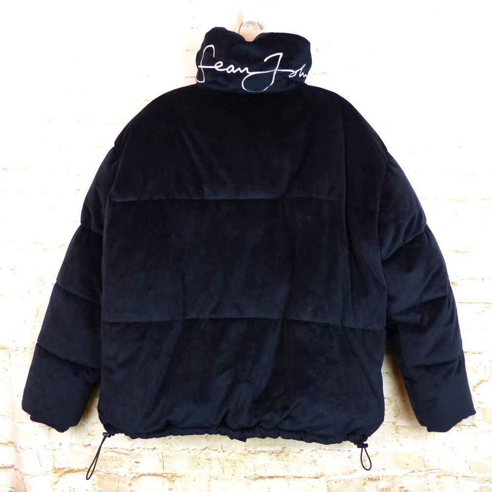 Sean John X Missguided Puffer Jacket Womens 2 US Navy Blue Velour Oversized Y2K - Picture 3 of 16